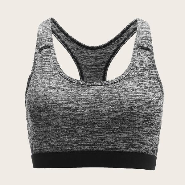 

Contrast Panel Racer Back Sports Bra, Grey