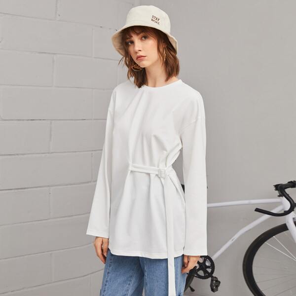 

Drop Shoulder Buckle Strap Tee, White