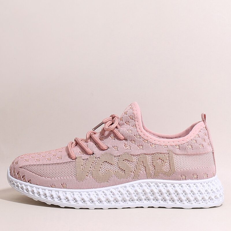 

Lace-up Decor Knit Sneakers, Pink