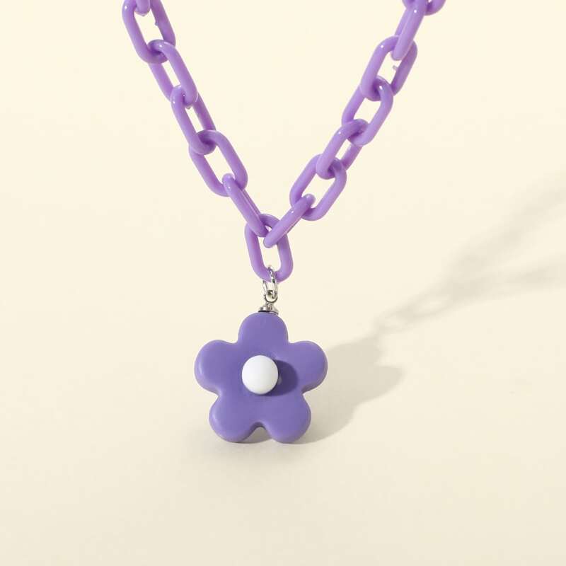 

Floral Chunky Chain Necklace, Purple