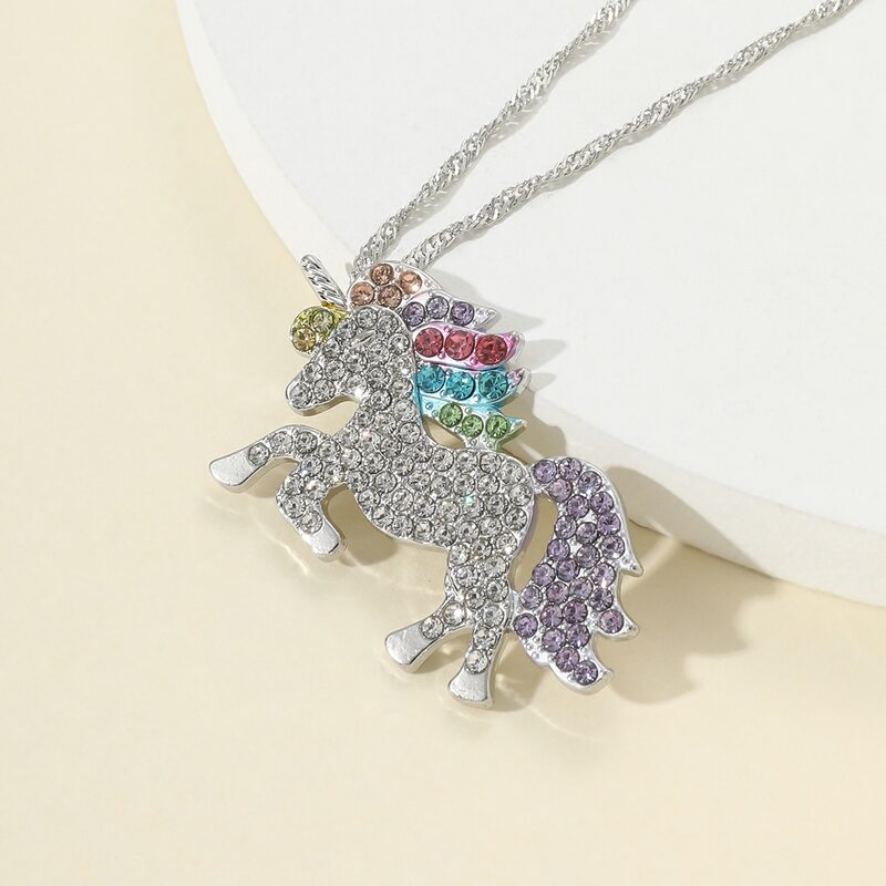 

Rhinestone Unicorn Pendant Necklace, Silver