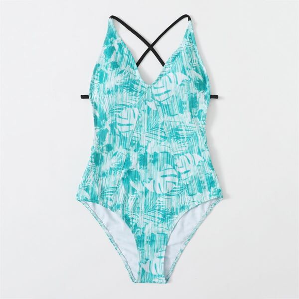

Plant Print One Piece Swimsuit, Green