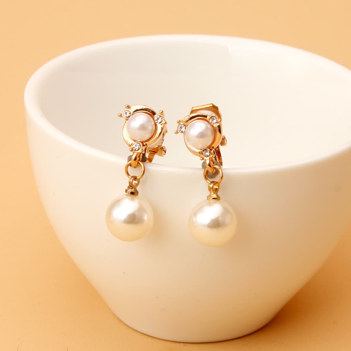 

Faux Pearl Drop Earrings, Gold