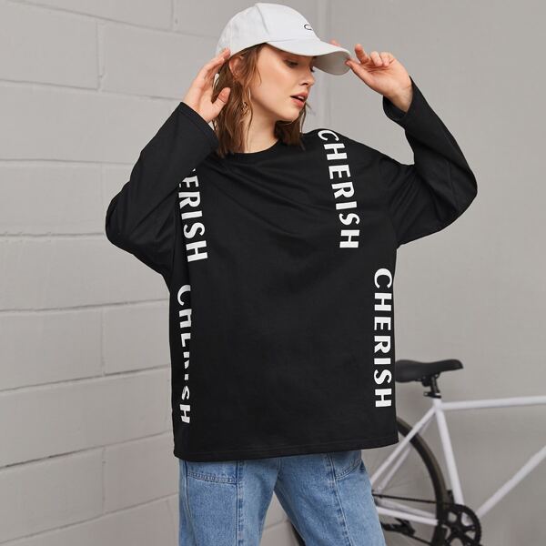 

Letter Graphic Drop Shoulder Sweatshirt, Black