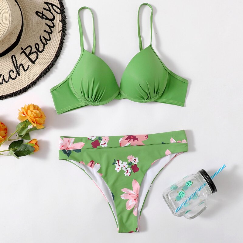 

Floral Push Up Bikini Swimsuit, Green