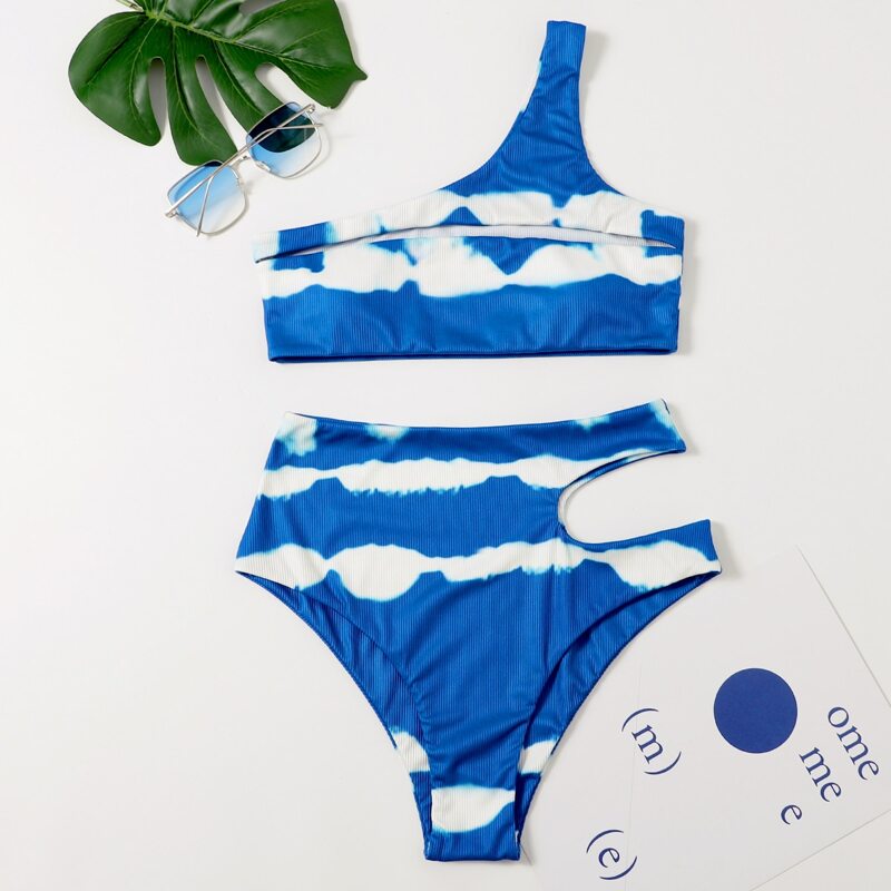 

Tie Dye Cut-out High Waist Bikini Swimsuit, Blue and white