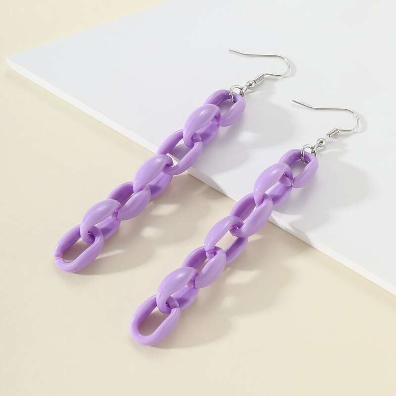 Chain Drop Earrings, Violet purple