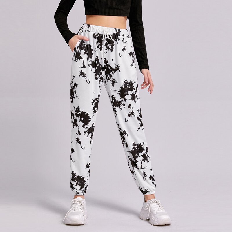 

Tie Dye Drawstring Sweatpants, Black and white