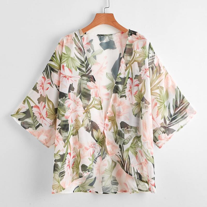 

Floral Open Front Kimono, Multicolor