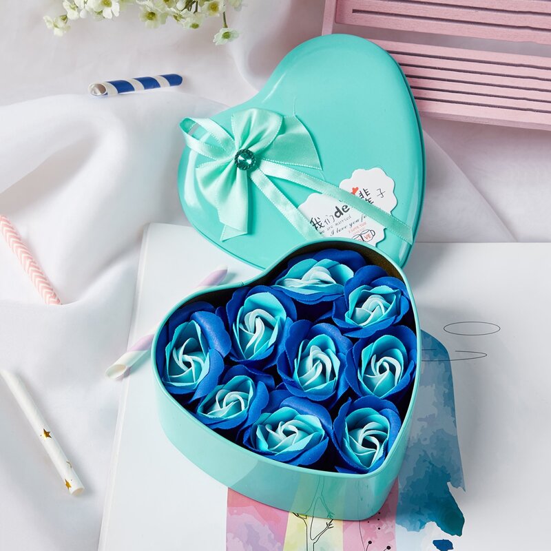 

1pc Heart-Shaped Box With Soap Flower, Blue