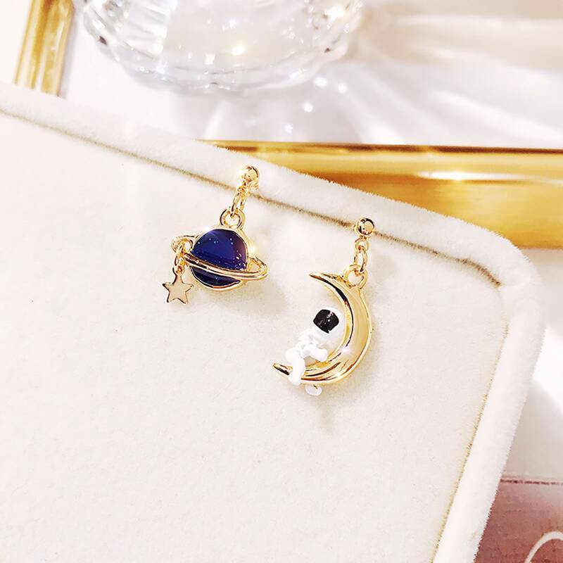 

Astronaut & Planet Drop Earrings, Multicolor