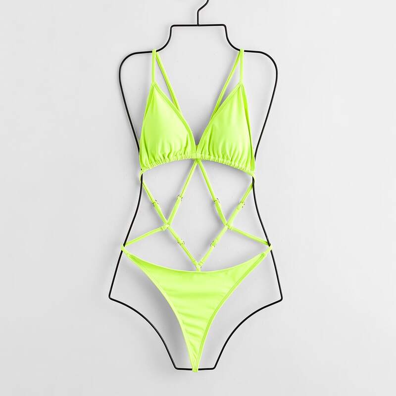 

Solid Cut-out One Piece Swimsuit, Yellow