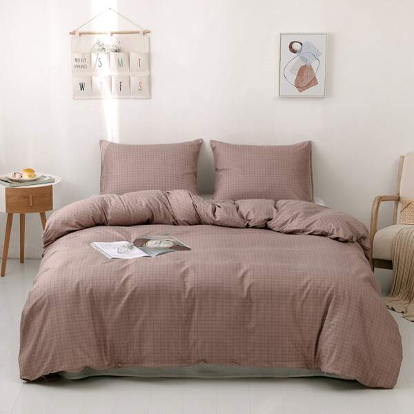 

Plaid Pattern Duvet Cover Set Without Filler, Brown
