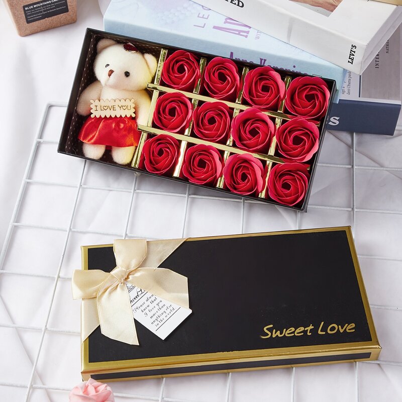 

1Box Soap Flower With 1pc Cartoon Bear Toy, Multicolor