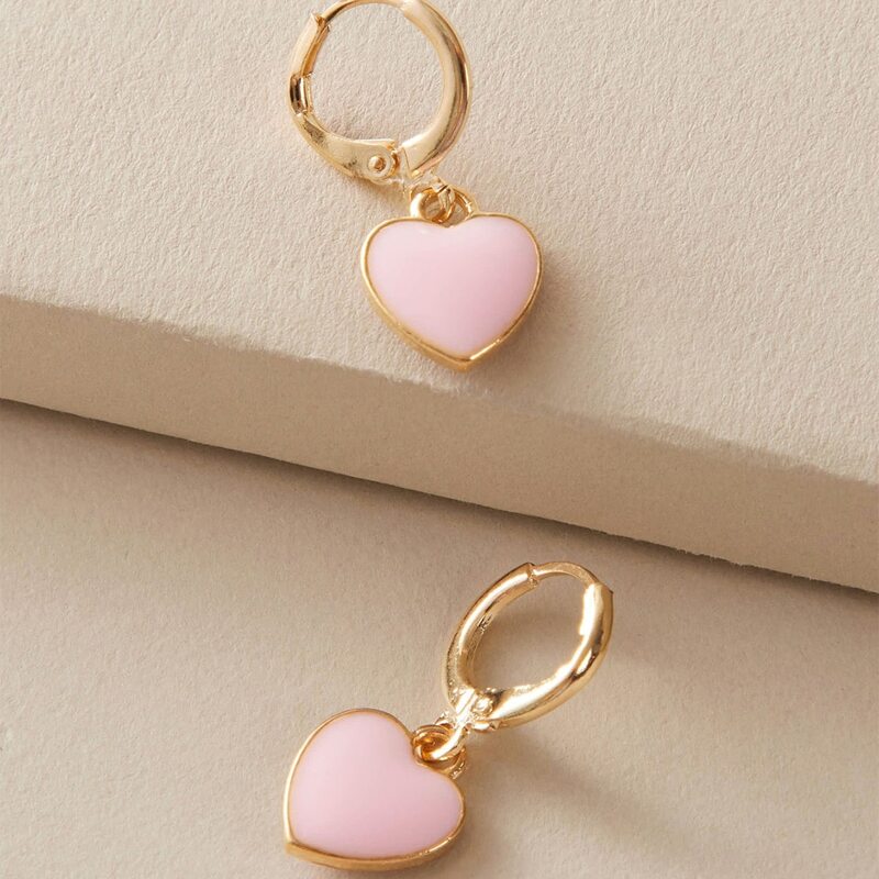 

Heart Charm Drop Earrings, Pink
