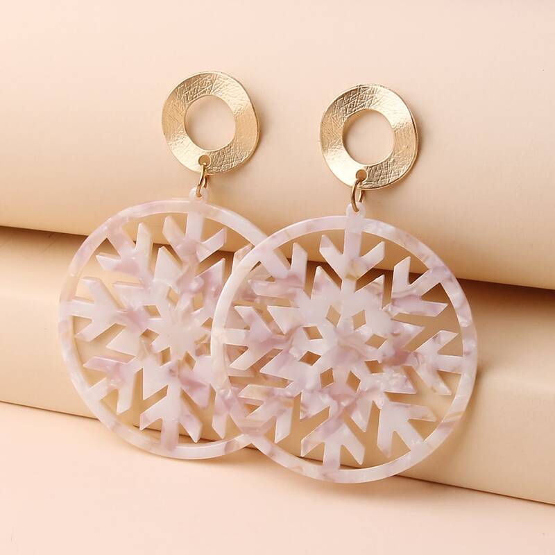 

Hollow Snowflake Drop Earrings, Multicolor