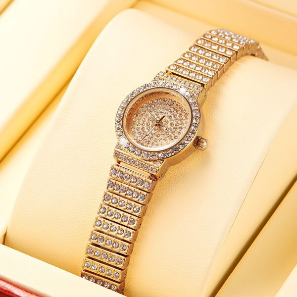 

1pc Rhinestone Decor Round Pointer Quartz Watch