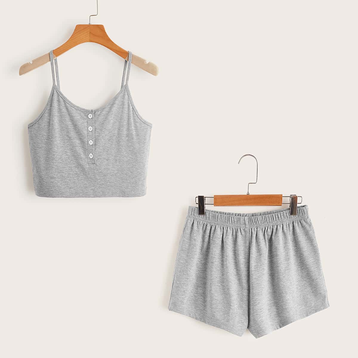 

Button Front Cami & Shorts PJ Set, Light grey