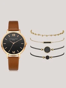 1入組圓形指针石英手錶和4入組手鐲 - 玫瑰金 - 查看 2