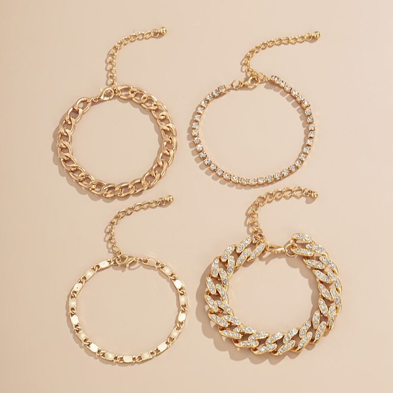 

4pcs Rhinestone Chain Bracelet, Gold
