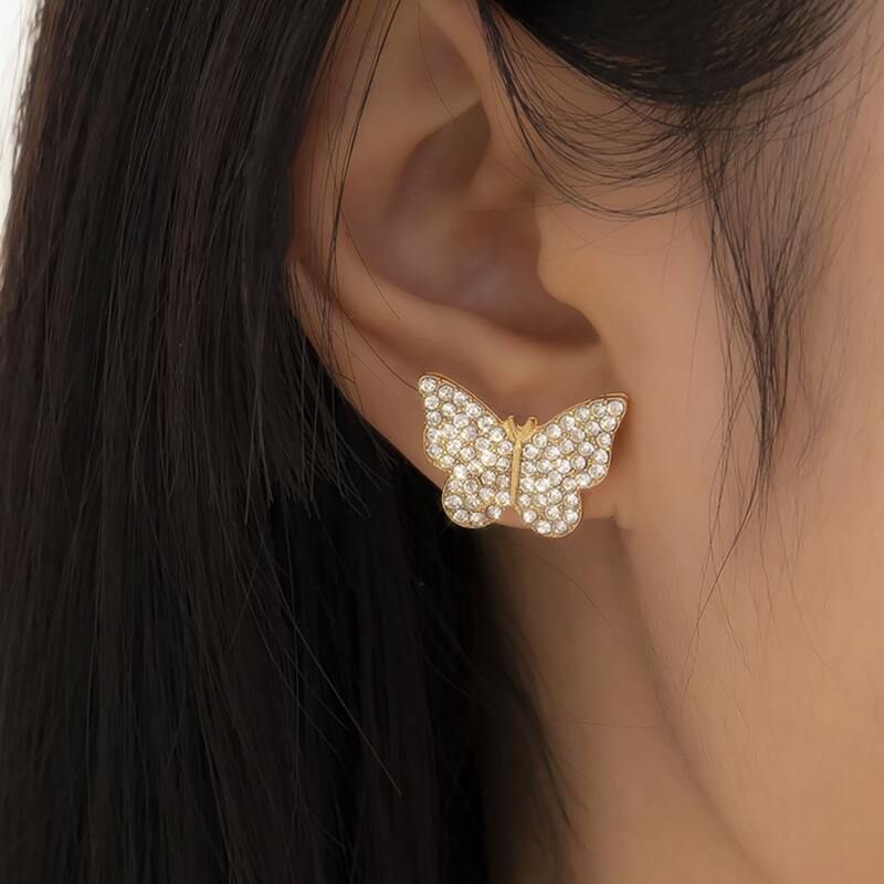 

Rhinestone Butterfly Stud Earrings, Gold