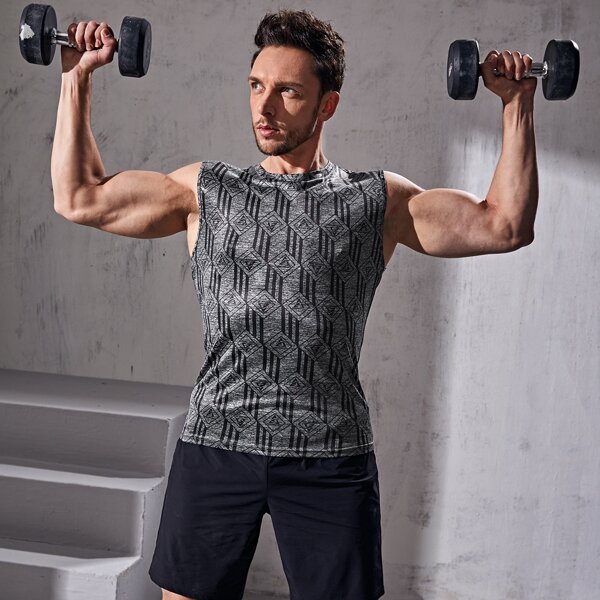 

Men Striped And Argyle Print Sports Tank Top, Grey