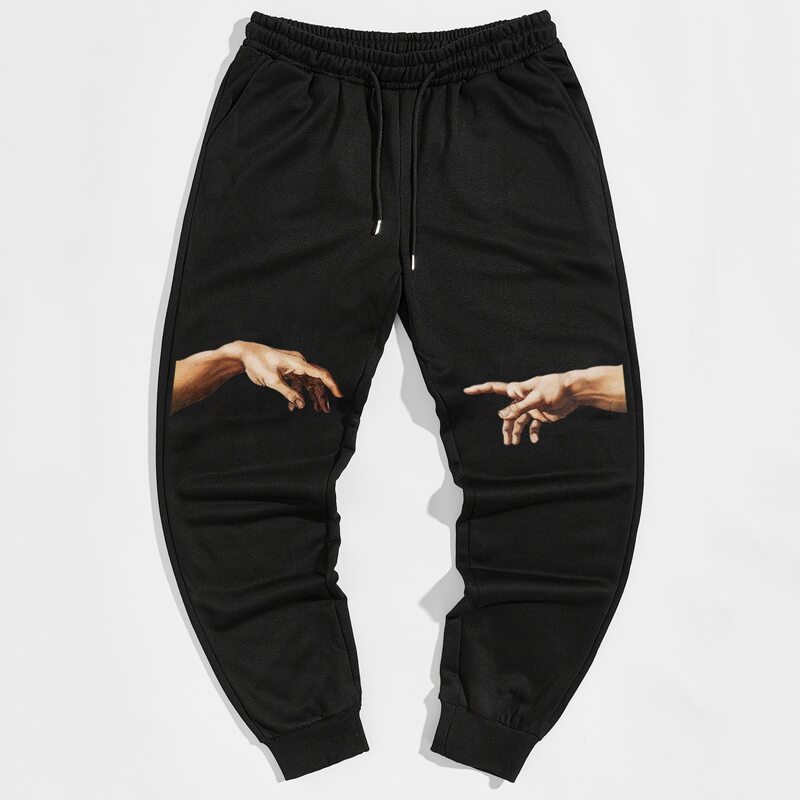 

Guys Figure Print Drawstring Sweatpants, Black