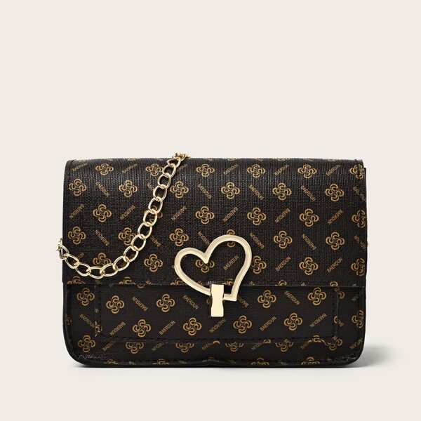 

Metal Lock Graphic Chain Square Bag, Brown