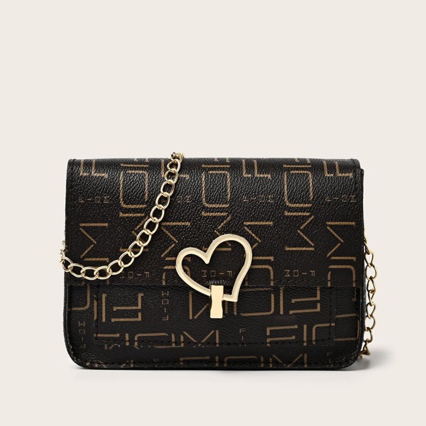 

Metal Lock Graphic Chain Square Bag, Brown