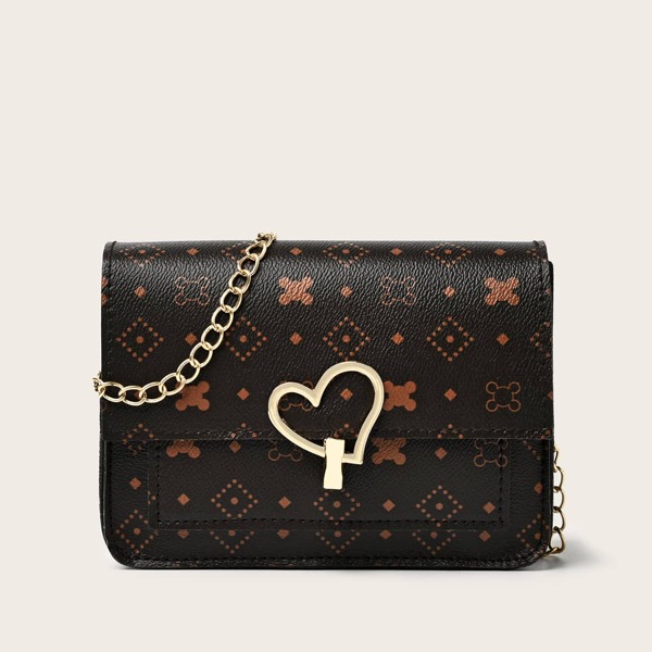 

Metal Lock Graphic Chain Square Bag, Brown