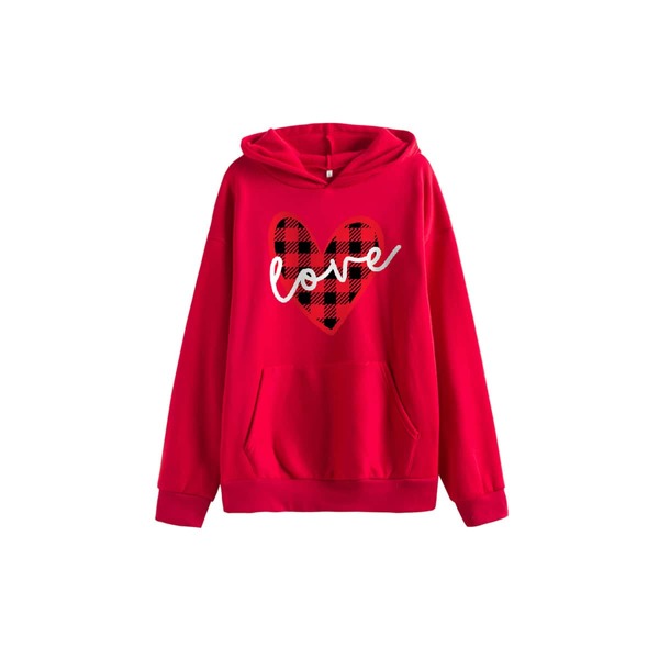 

Heart And Letter Graphic Thermal Lined Hoodie, Red