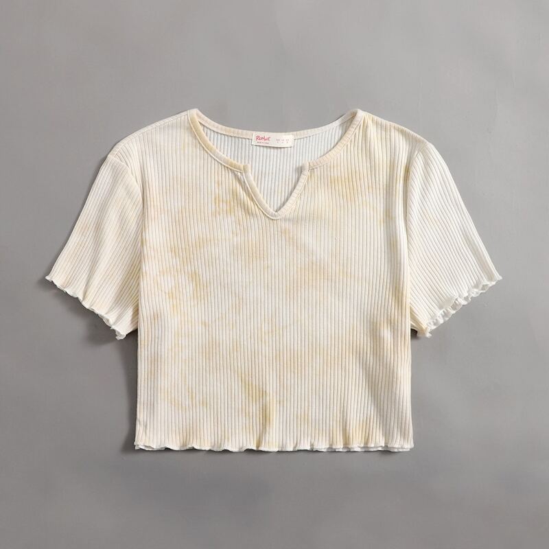

Tie Dye Ribbed Notched Crop Tee, Multicolor