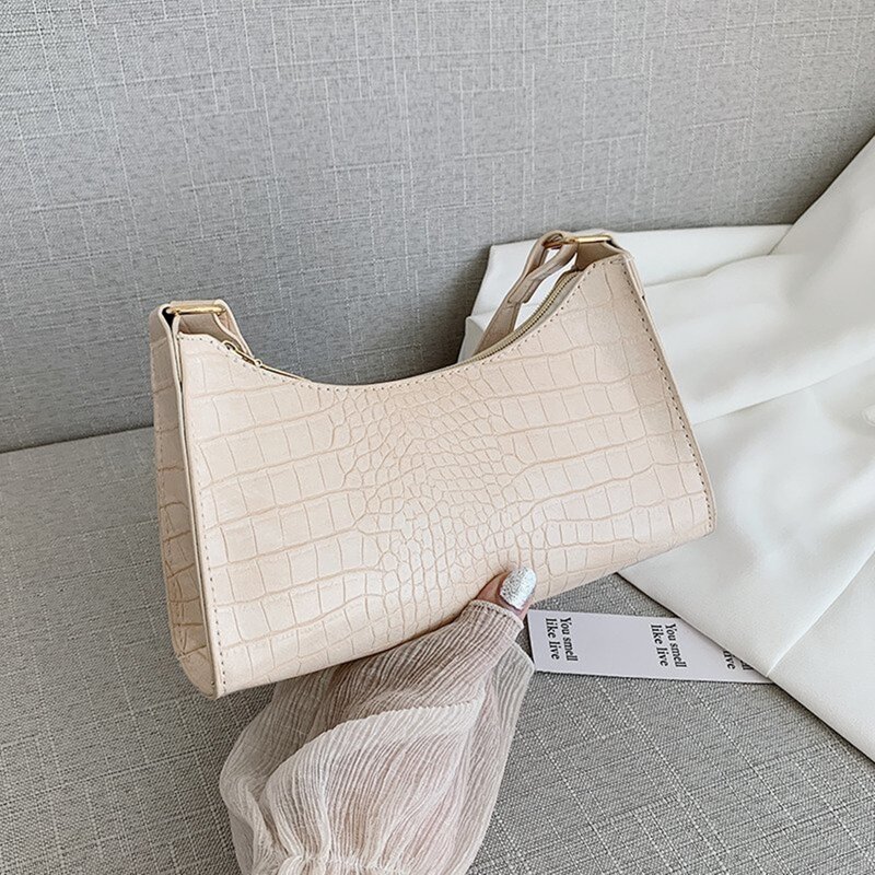 

Croc Embossed Baguette Bag, Beige
