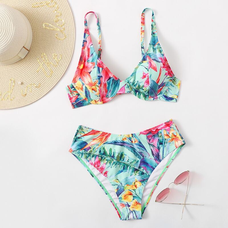 

Floral Push Up Bikini Swimsuit, Multicolor