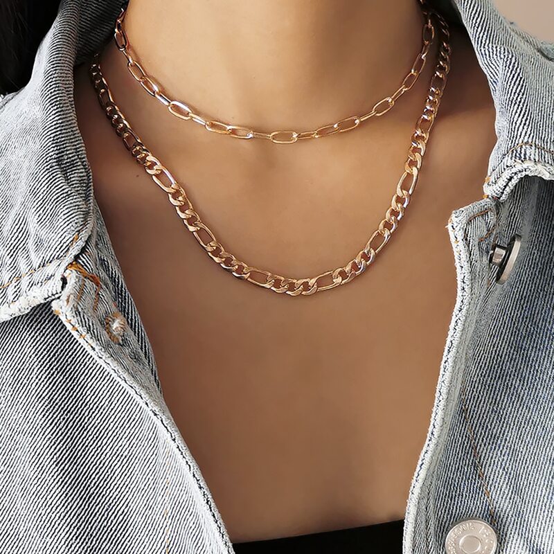 

2pcs Simple Chain Necklace, Gold