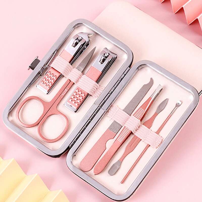 

7pcs Stainless Steel Nail Cutter Set, Pink