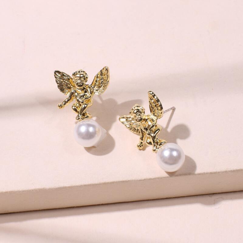 

Angle & Faux Pearl Drop Earrings, Gold