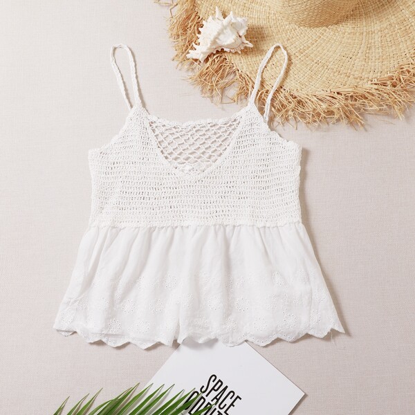 

Solid Crochet Cover Up, White