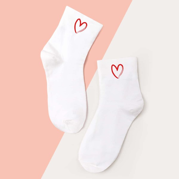 

Heart Print Crew Socks, White