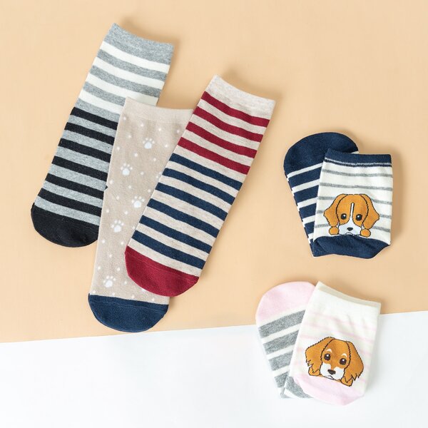 

5pairs Striped Print Socks, Multicolor