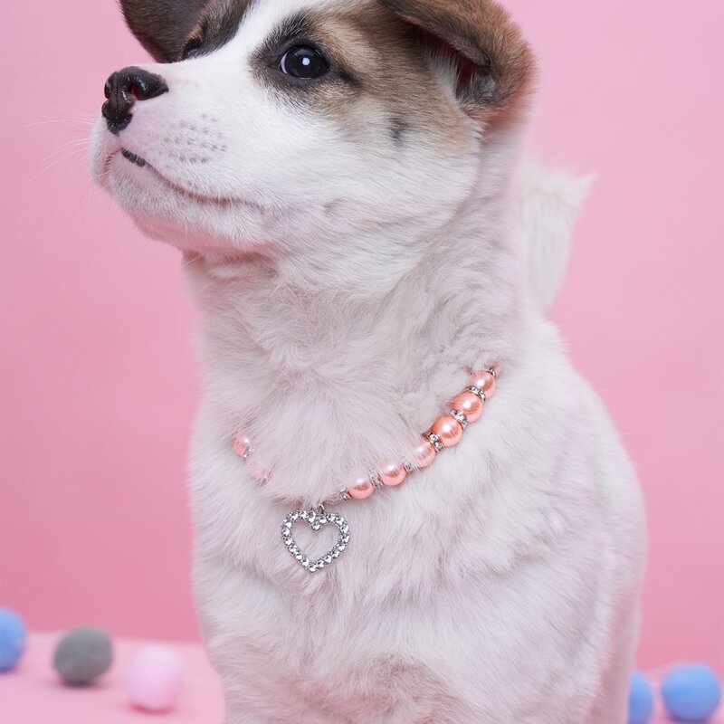 

Rhinestone Heart Charm Pet Necklace, Orange