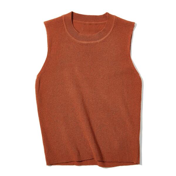 

Round Neck Rib-knit Sweater Vest, Burnt orange