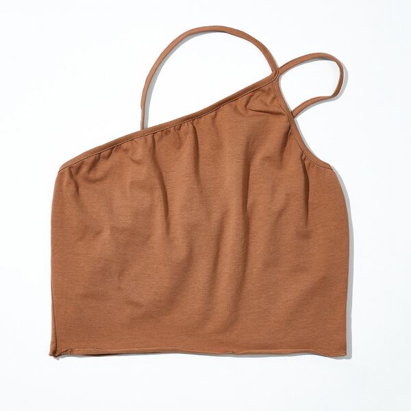 

One Shoulder Crop Top, Brown