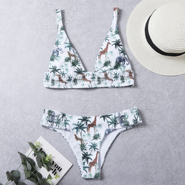 

Tropical & Animal Print Bikini Swimsuit, Multicolor