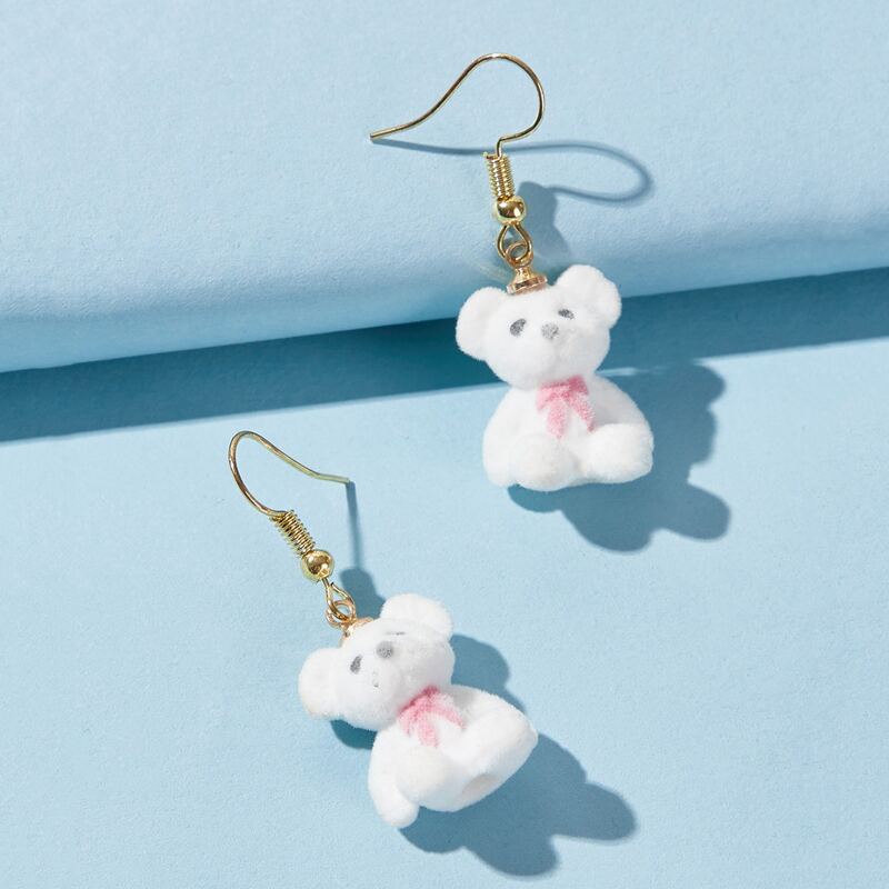 

Bear Drop Earrings, White