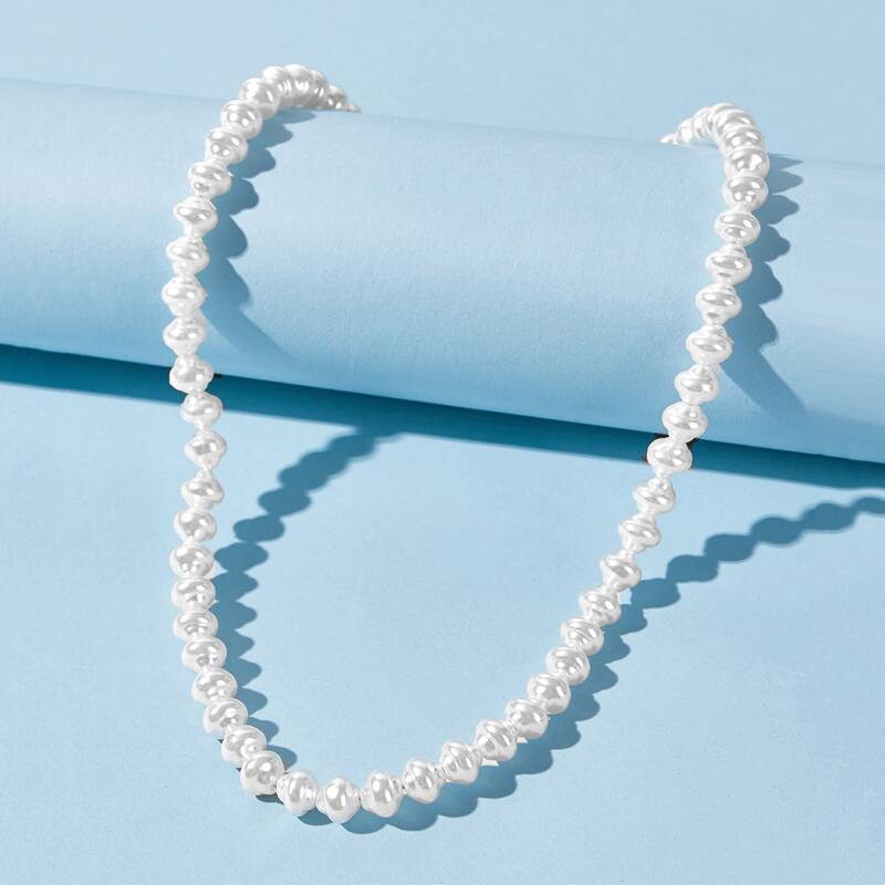 

Faux Pearl Beaded Necklace, Silver