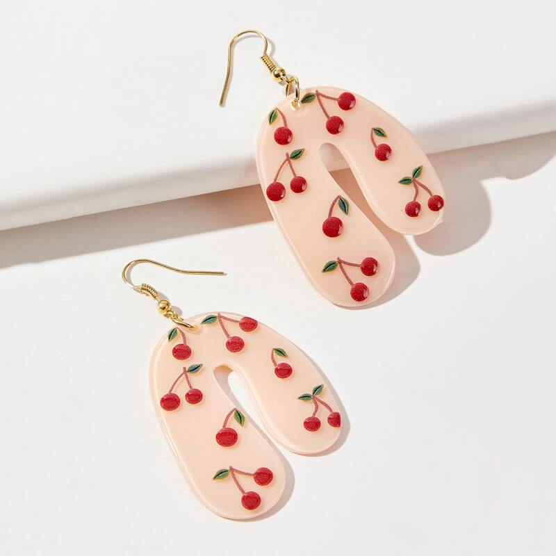 

Cherry Print Geo Drop Earrings, Multicolor