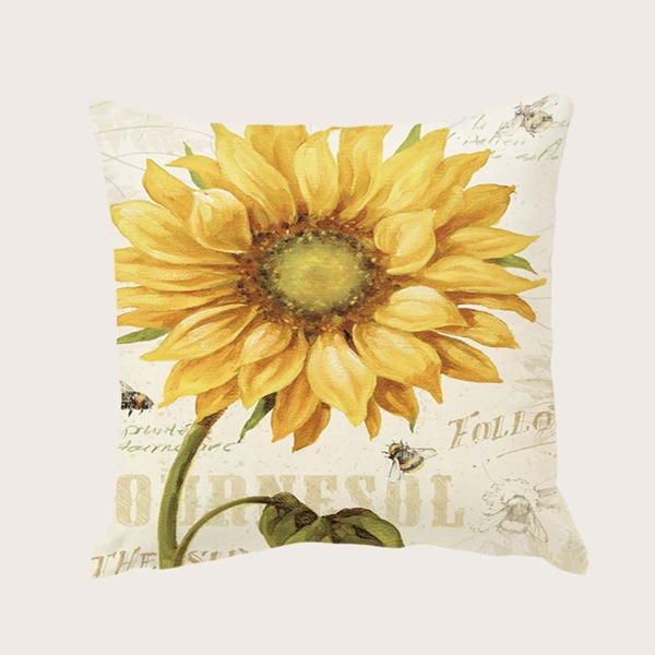 

Sunflower Print Cushion Cover Without Filler, Multicolor