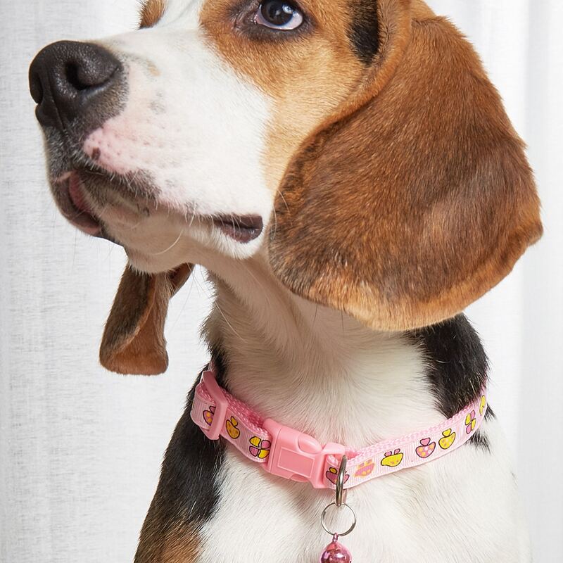 

Bell Charm Mushroom Pattern Pet Collar, Pink