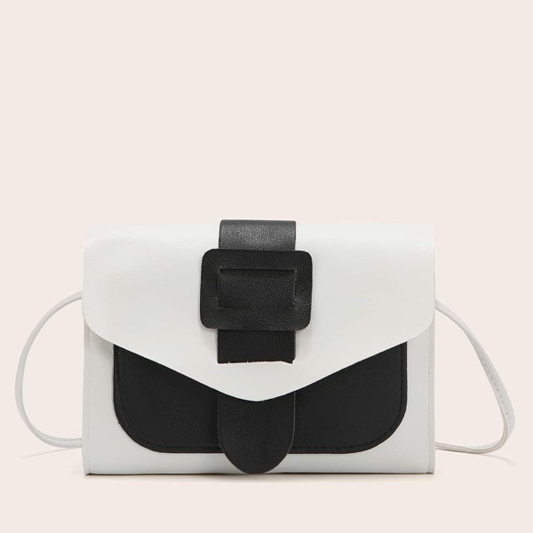 

Two Tone Flap Crossbody Bag, Black and white